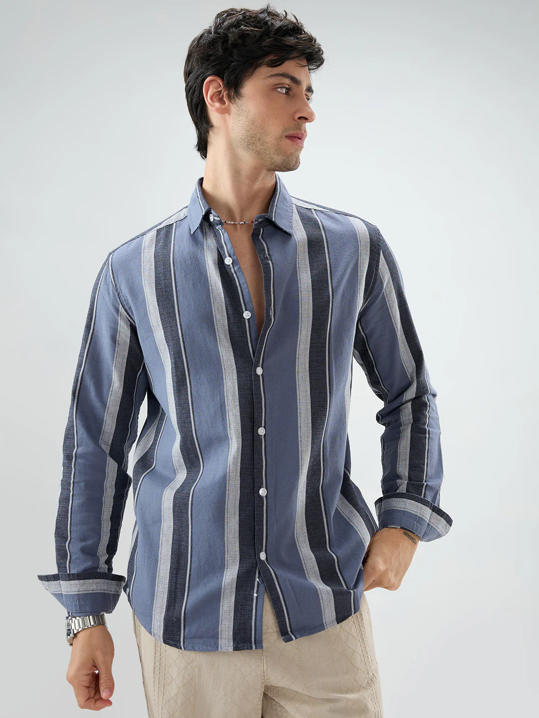 Porpoise Grey & Prussian Blue Striped Shirt - Image 5
