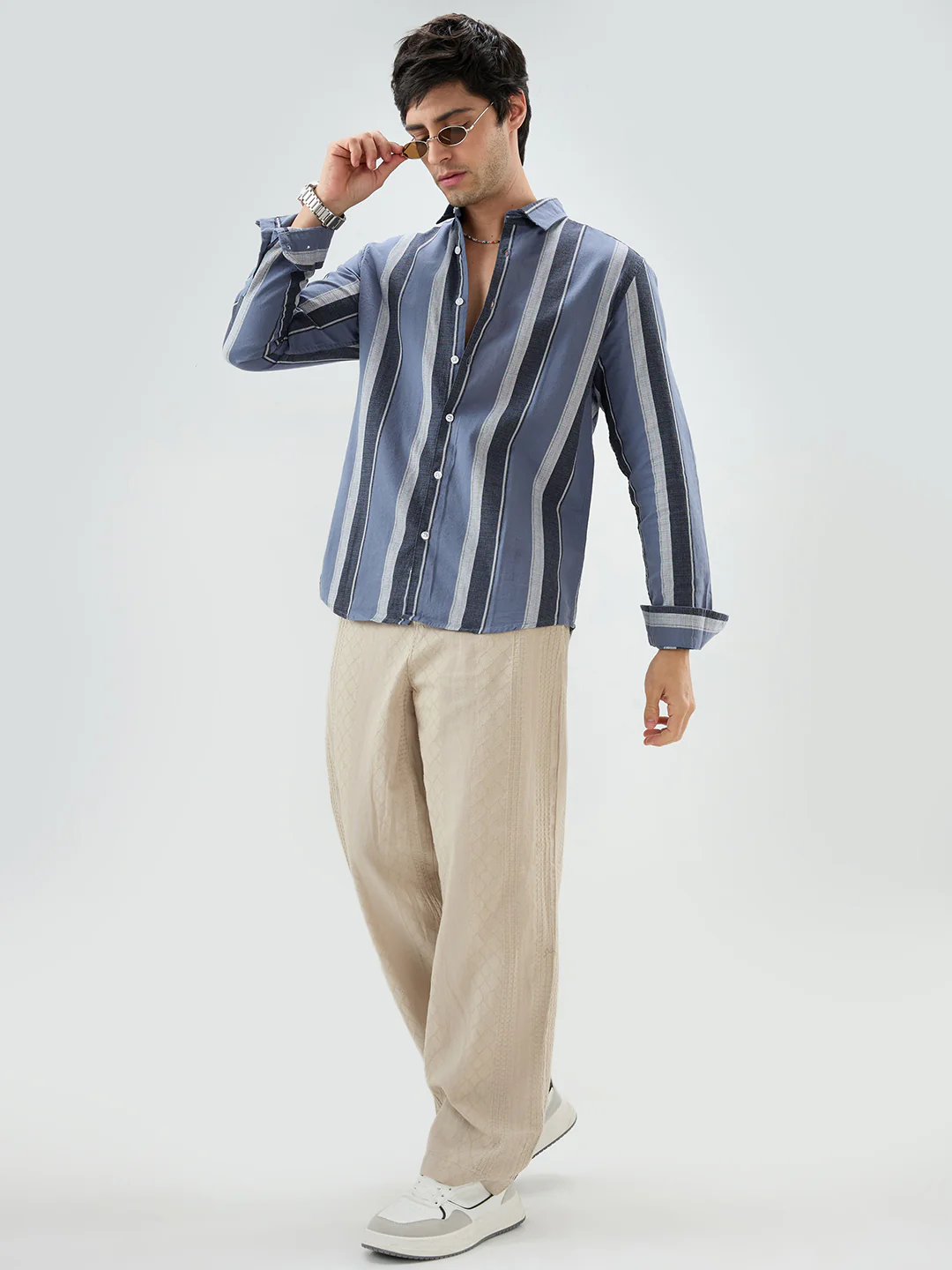 Porpoise Grey & Prussian Blue Striped Shirt - Image 8