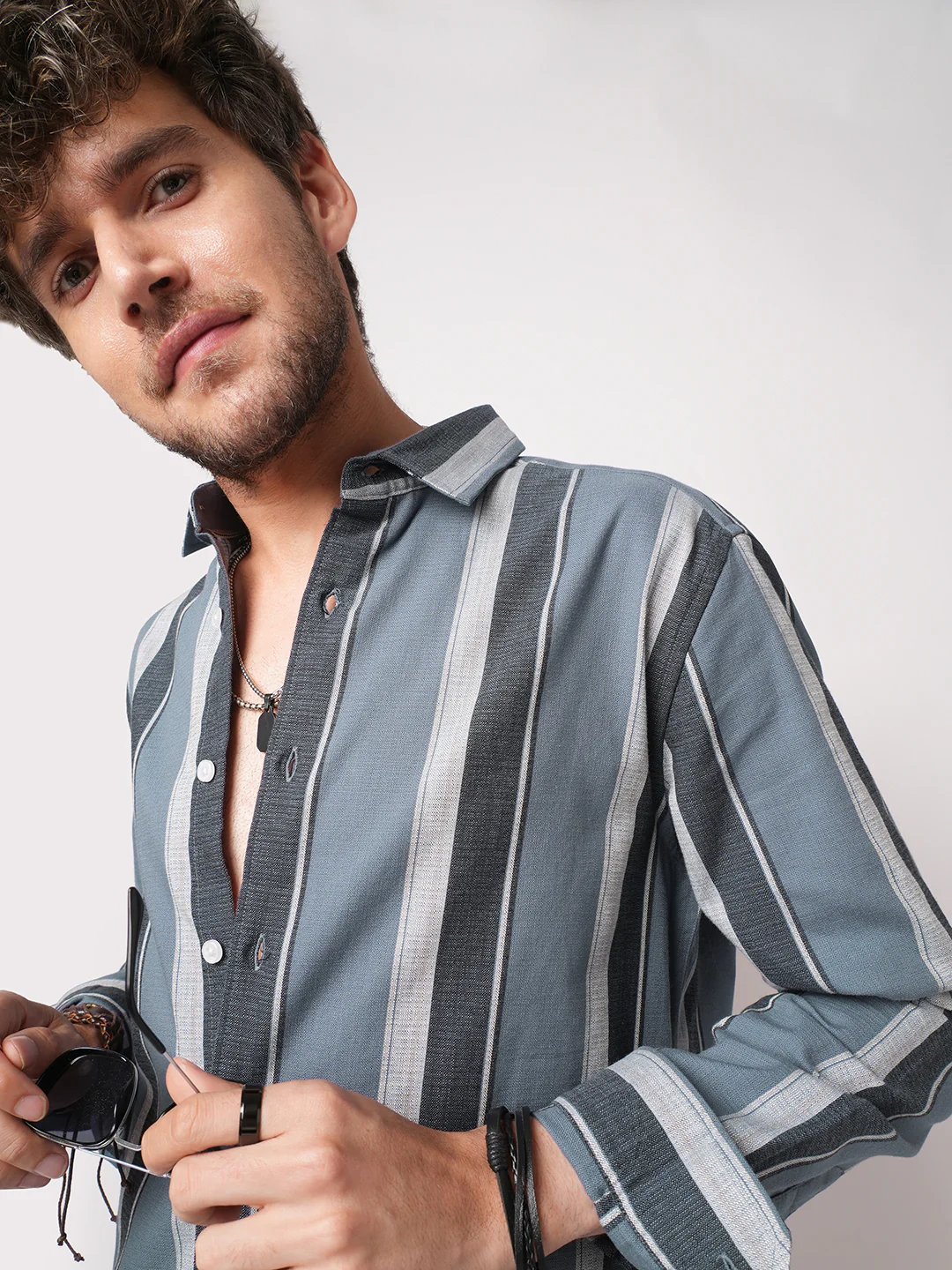 Porpoise Grey & Prussian Blue Striped Shirt - Image 2