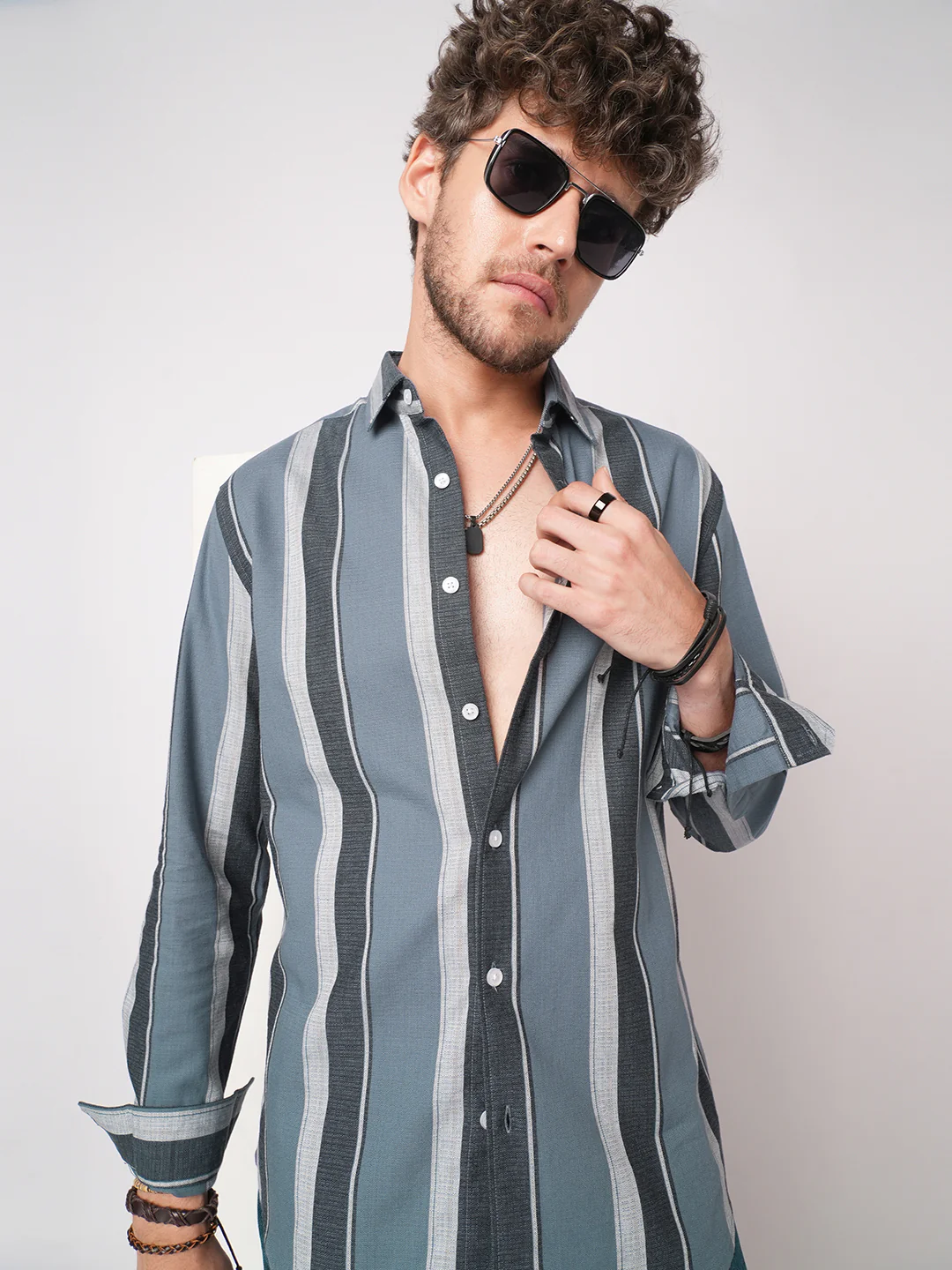 Porpoise Grey & Prussian Blue Striped Shirt - Image 4