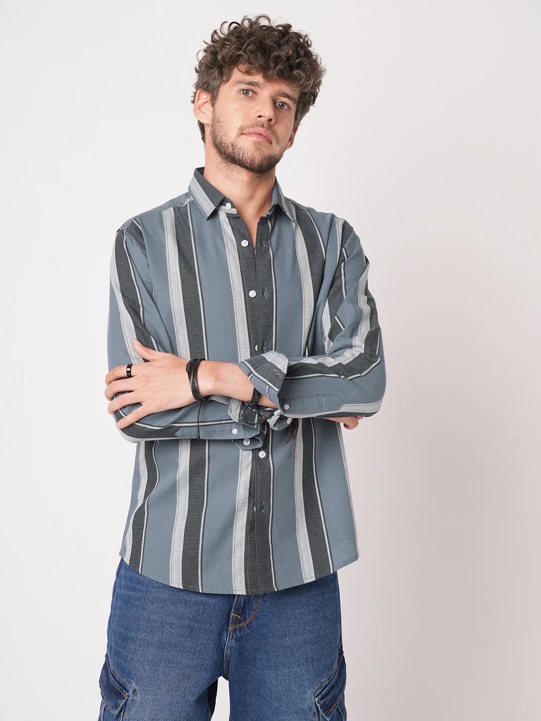 Porpoise Grey & Prussian Blue Striped Shirt - Image 5