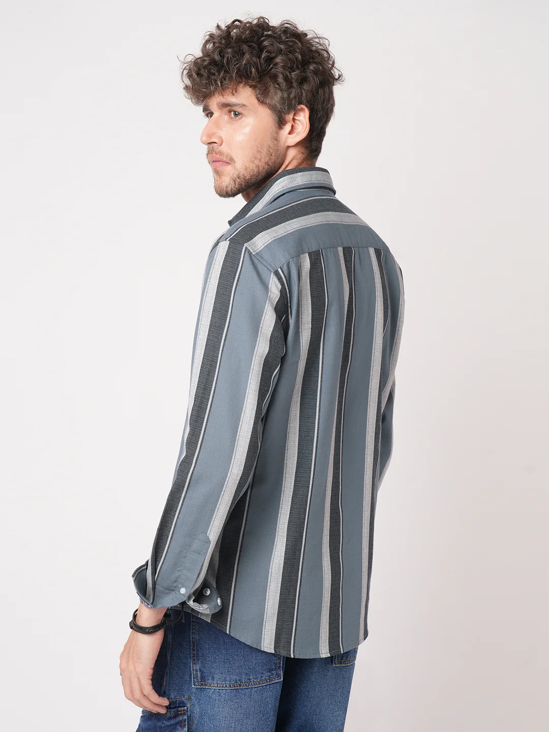 Porpoise Grey & Prussian Blue Striped Shirt - Image 7