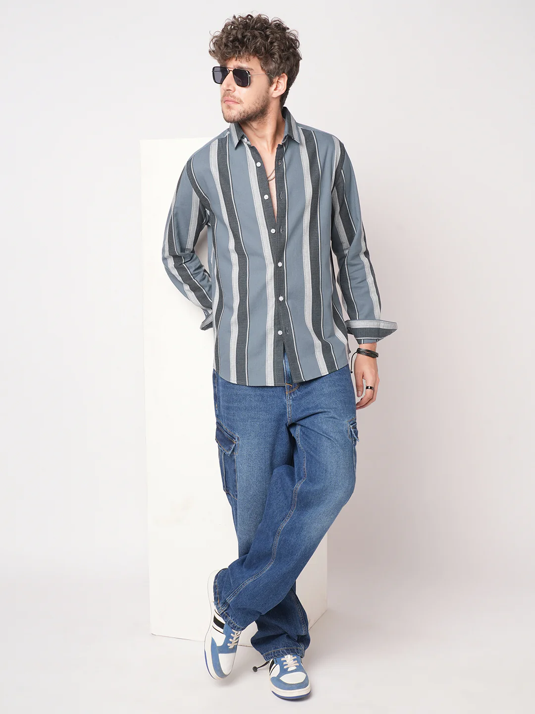 Porpoise Grey & Prussian Blue Striped Shirt - Image 8