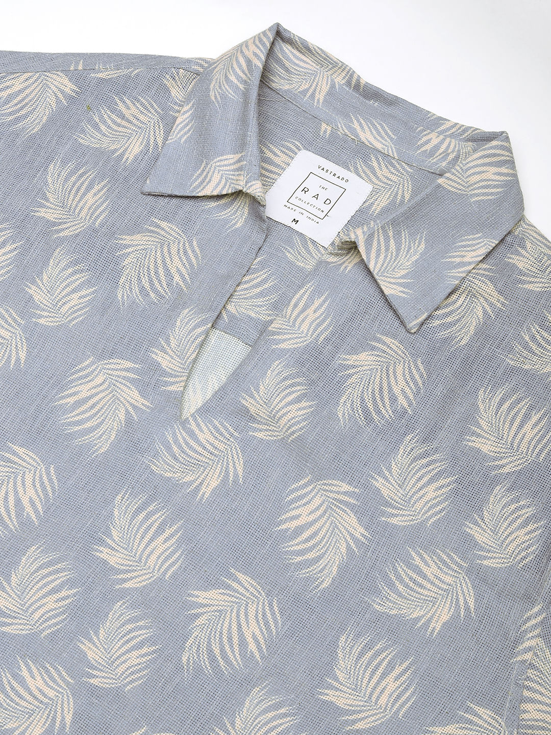 Powder Blue Coco Leaf Printed Burlap Oversized Polo Shirt - Image 3