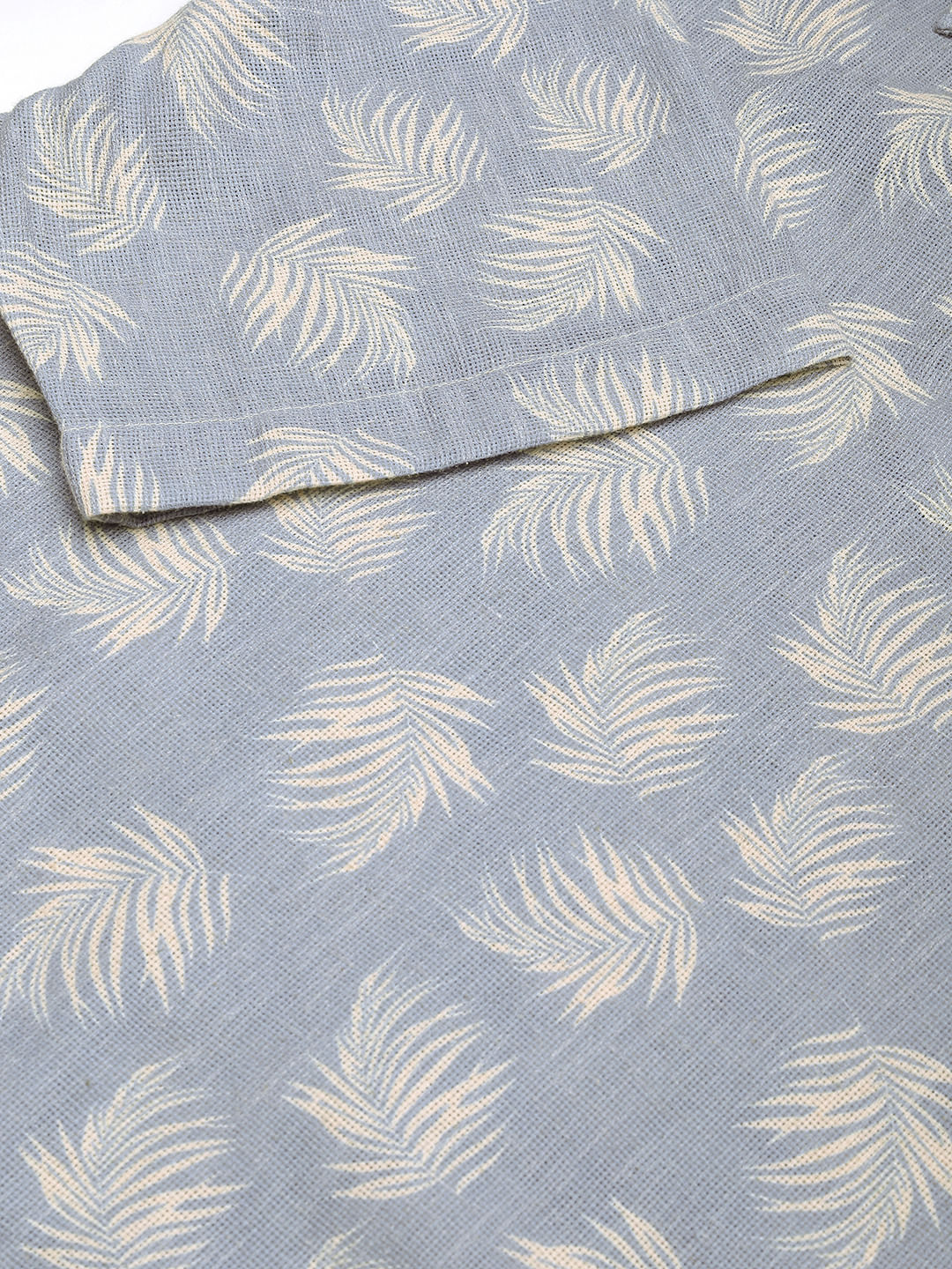 Powder Blue Coco Leaf Printed Burlap Oversized Polo Shirt - Image 9
