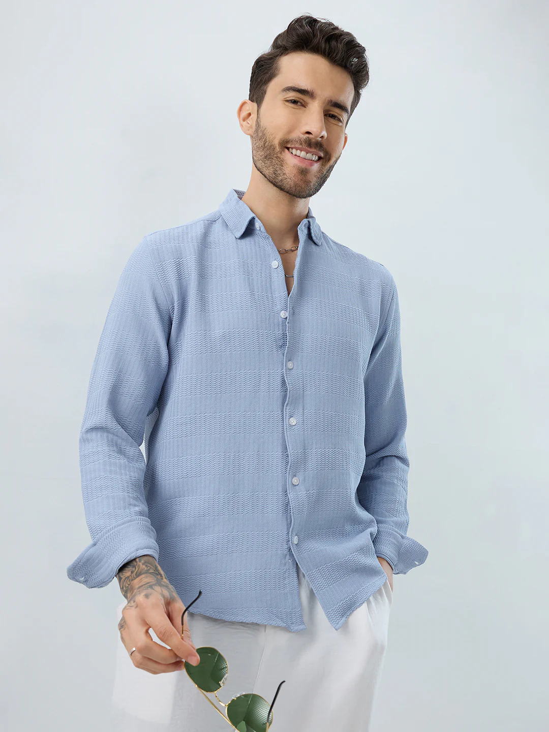 Powder Blue Wavy Weave Shirt - Image 2
