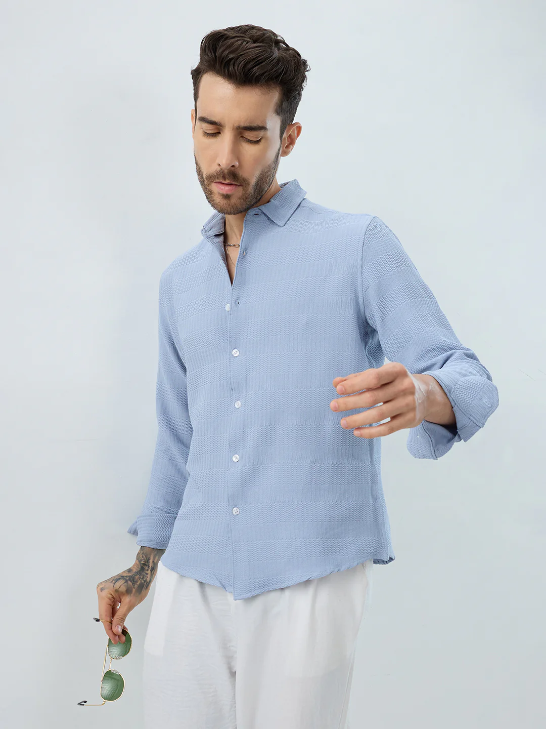 Powder Blue Wavy Weave Shirt - Image 4