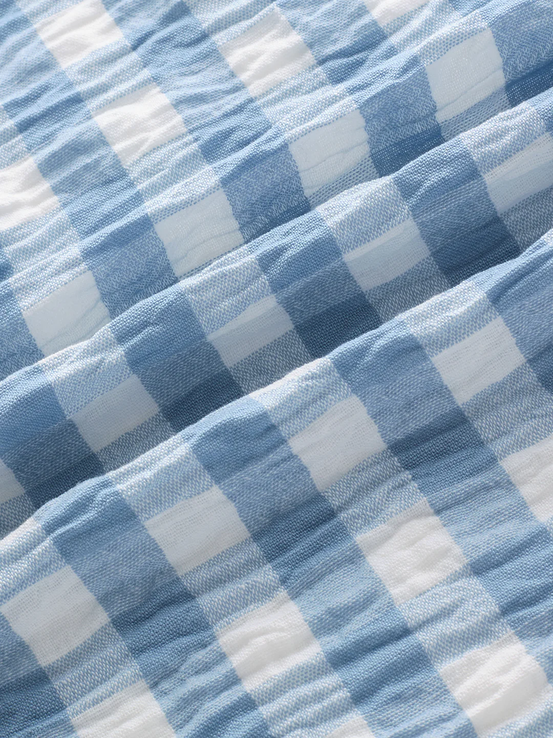 Powder Blue & White Ghingam Checks Boxy Fit Crop Shirt - Image 3