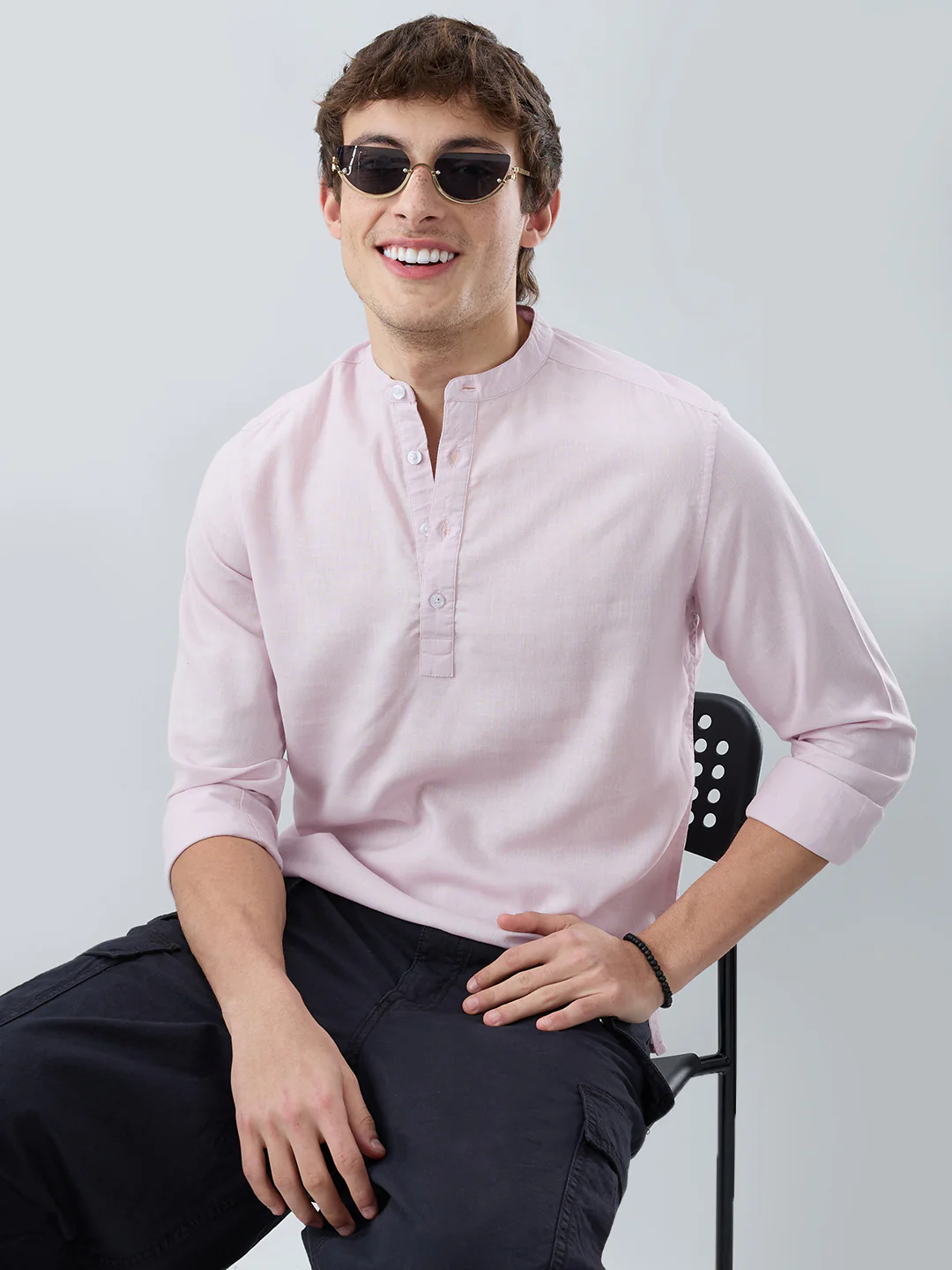 Premium Baby Pink Linen Blend Kurta - Image 2