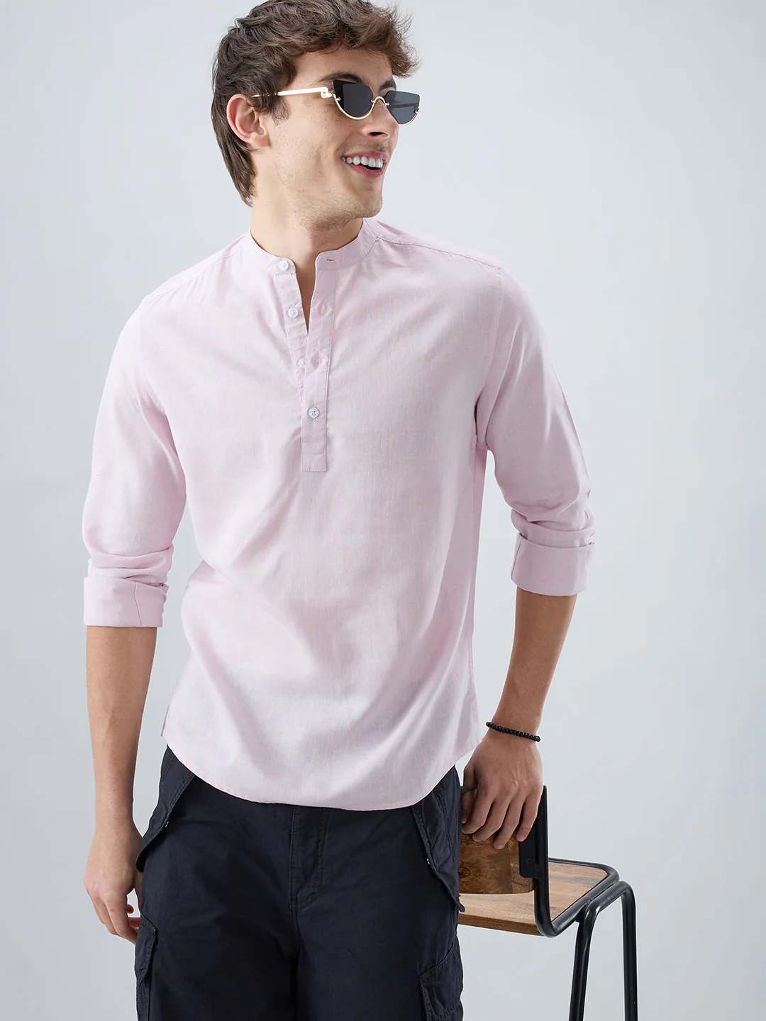 Premium Baby Pink Linen Blend Kurta - Image 4