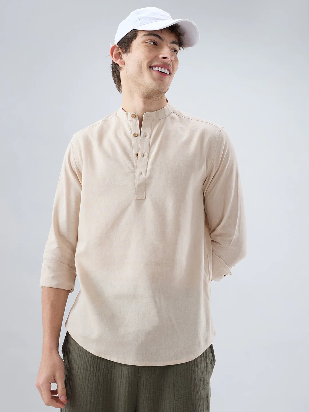 Premium Beige Linen Blend Kurta - Image 2