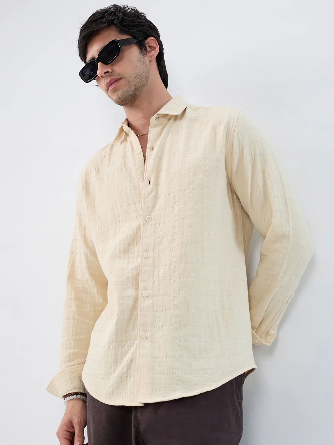 Premium Bisque Beige Seersucker Double Cloth Shirt - Image 2