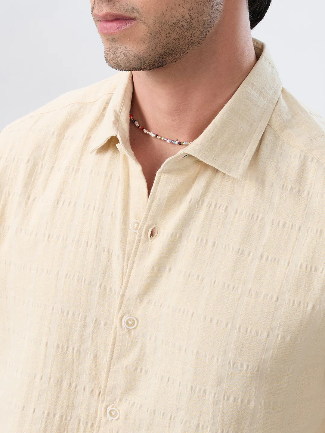 Premium Bisque Beige Seersucker Double Cloth Shirt - Image 3