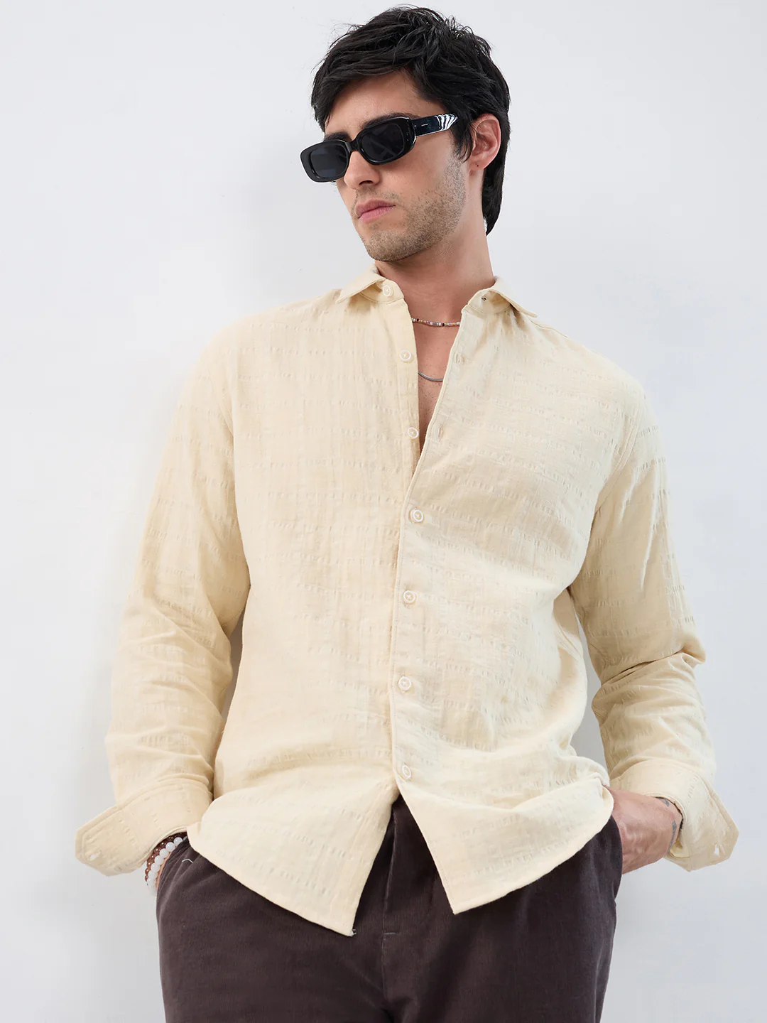 Premium Bisque Beige Seersucker Double Cloth Shirt - Image 4