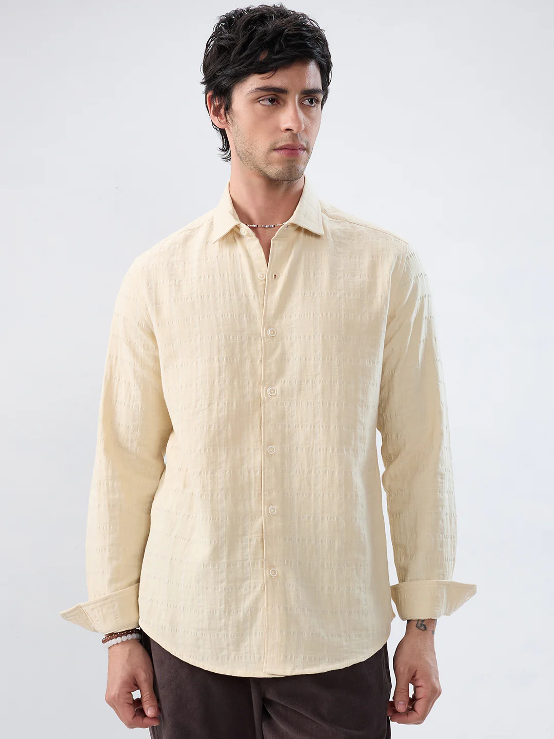 Premium Bisque Beige Seersucker Double Cloth Shirt - Image 5