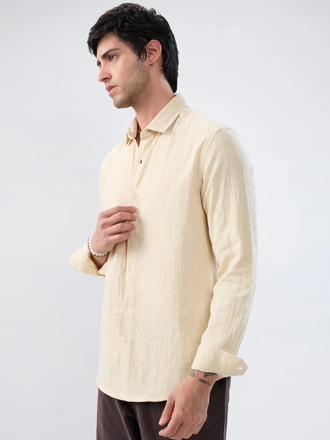 Premium Bisque Beige Seersucker Double Cloth Shirt - Image 6