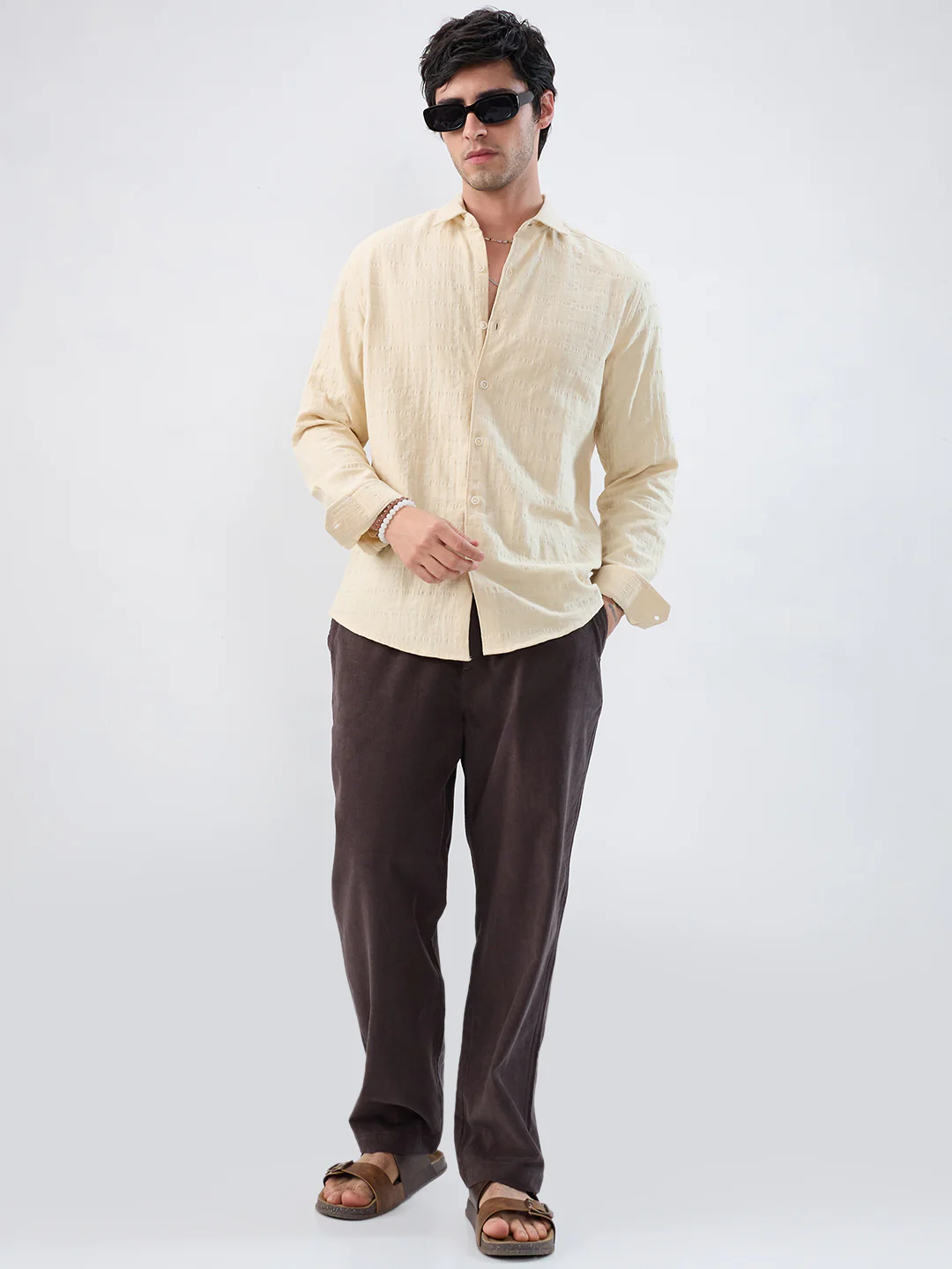Premium Bisque Beige Seersucker Double Cloth Shirt - Image 8