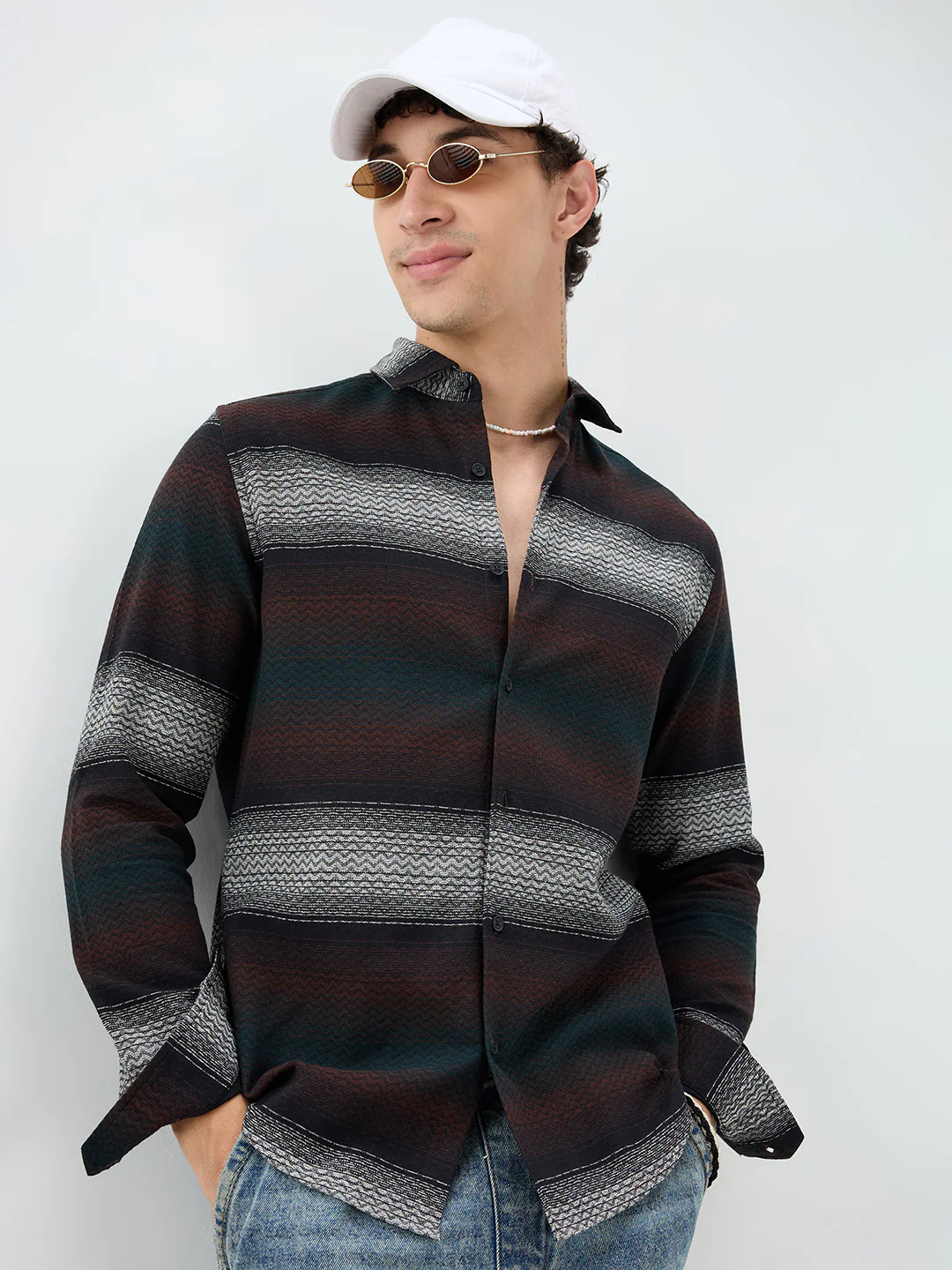 Premium Black Contrast Motif Striped Shirt