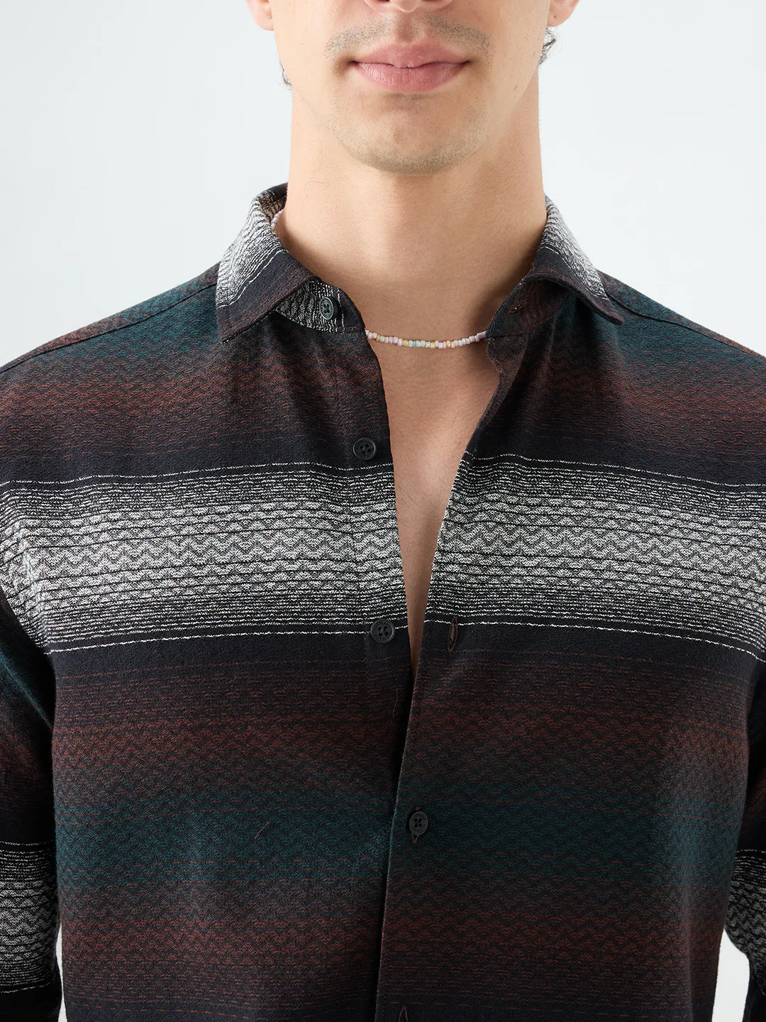 Premium Black Contrast Motif Striped Shirt - Image 3