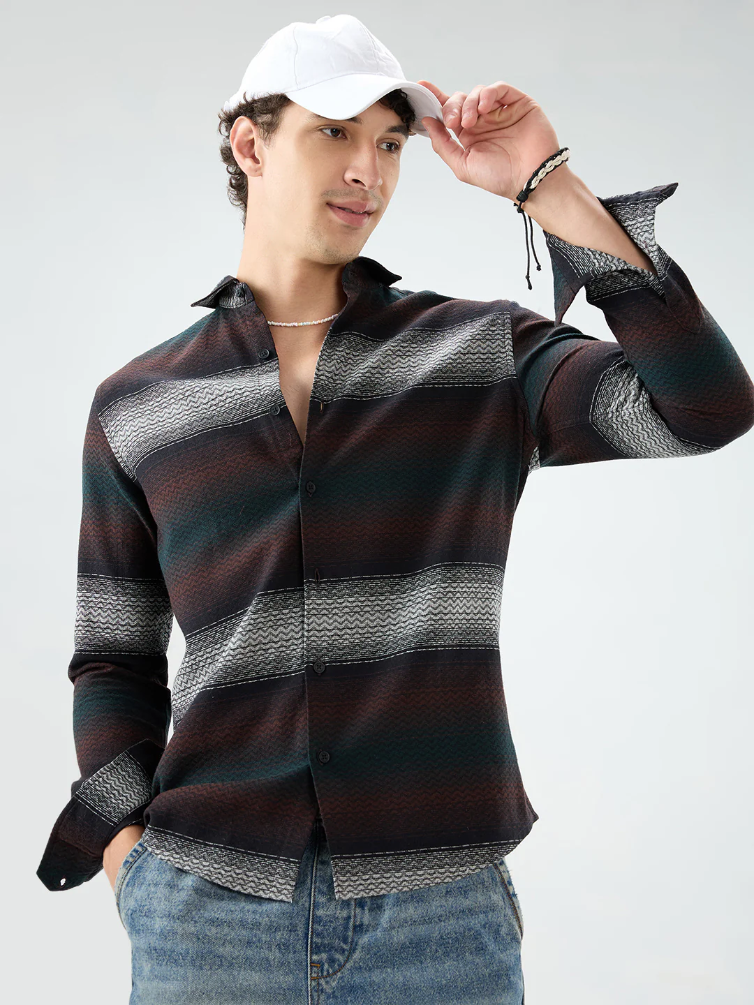 Premium Black Contrast Motif Striped Shirt - Image 4