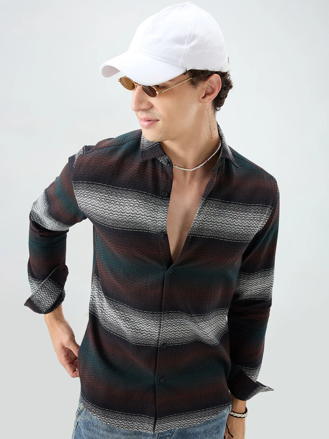 Premium Black Contrast Motif Striped Shirt - Image 5