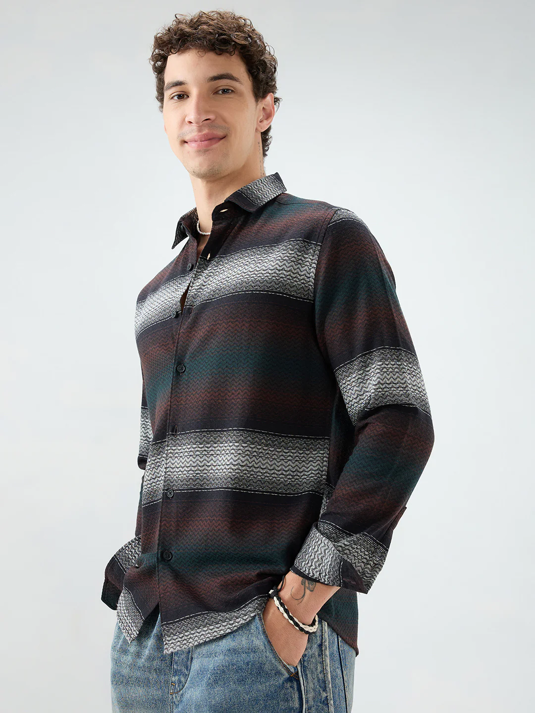 Premium Black Contrast Motif Striped Shirt - Image 6