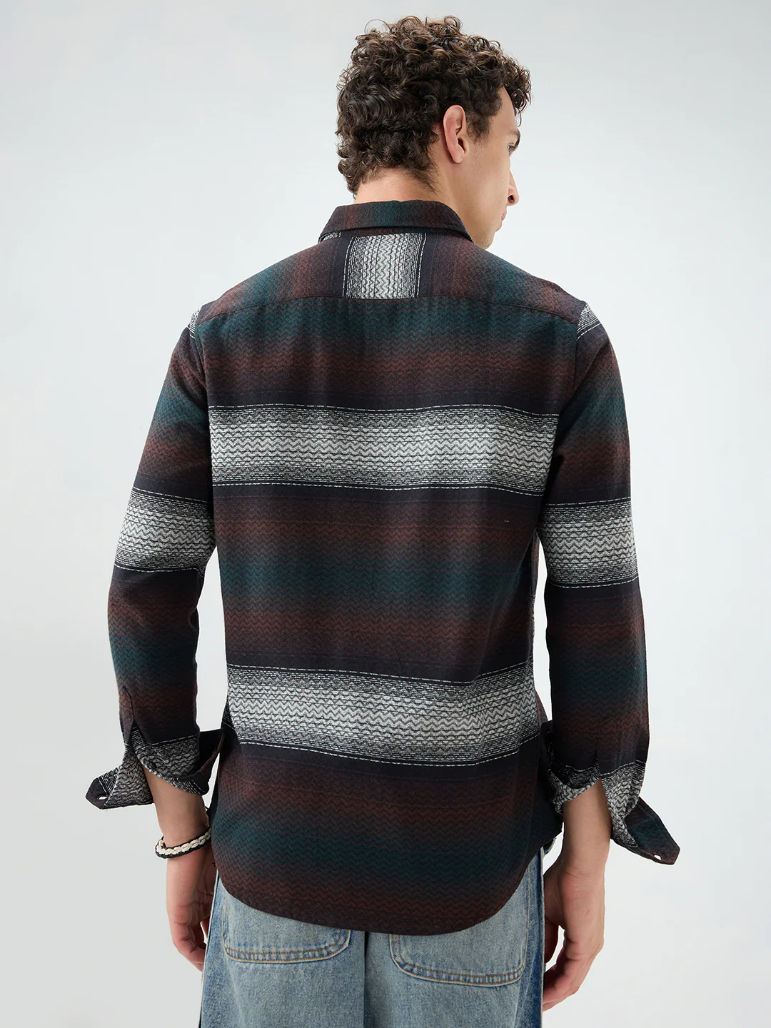 Premium Black Contrast Motif Striped Shirt - Image 7