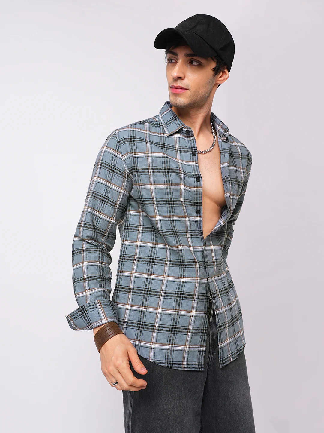 Premium Cotton Air Force Blue Plaid Checks Shirt - Image 4