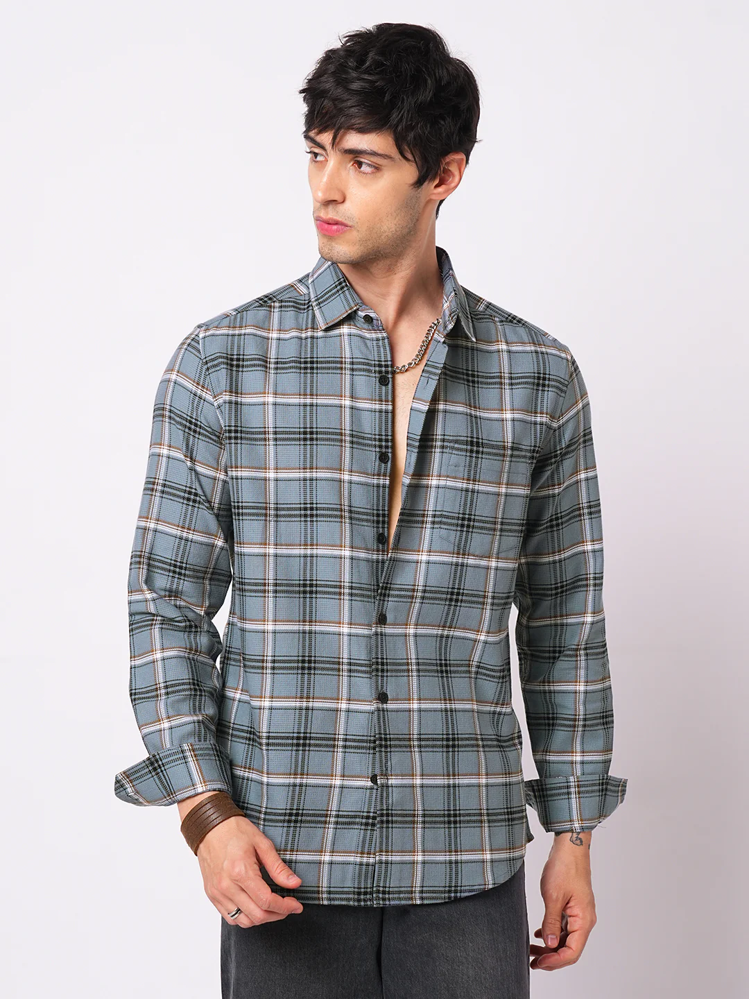 Premium Cotton Air Force Blue Plaid Checks Shirt - Image 5