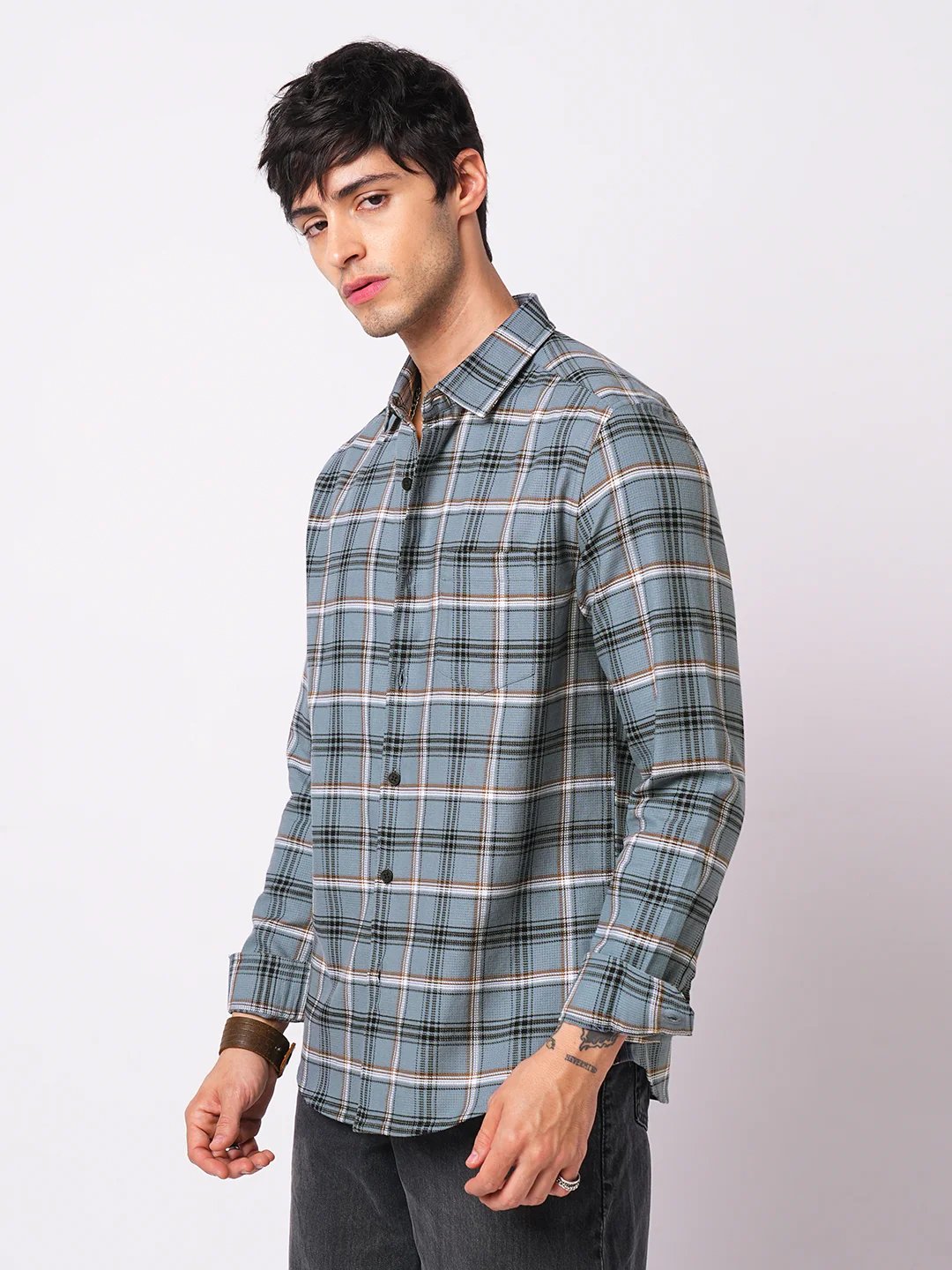 Premium Cotton Air Force Blue Plaid Checks Shirt - Image 6