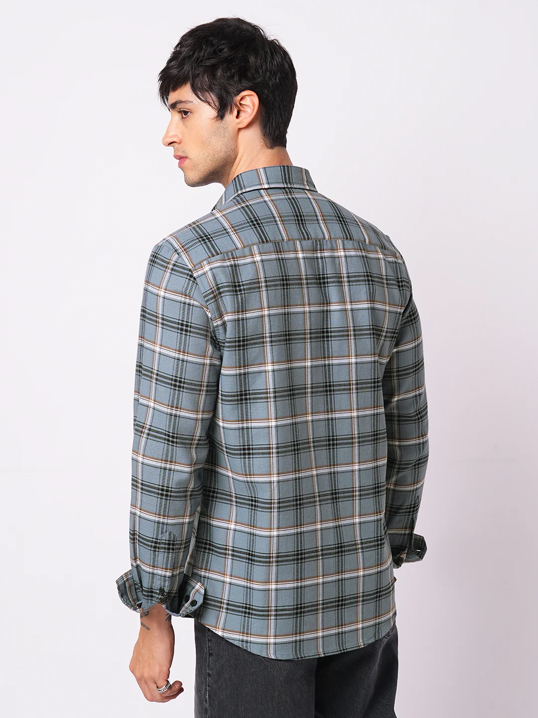 Premium Cotton Air Force Blue Plaid Checks Shirt - Image 7