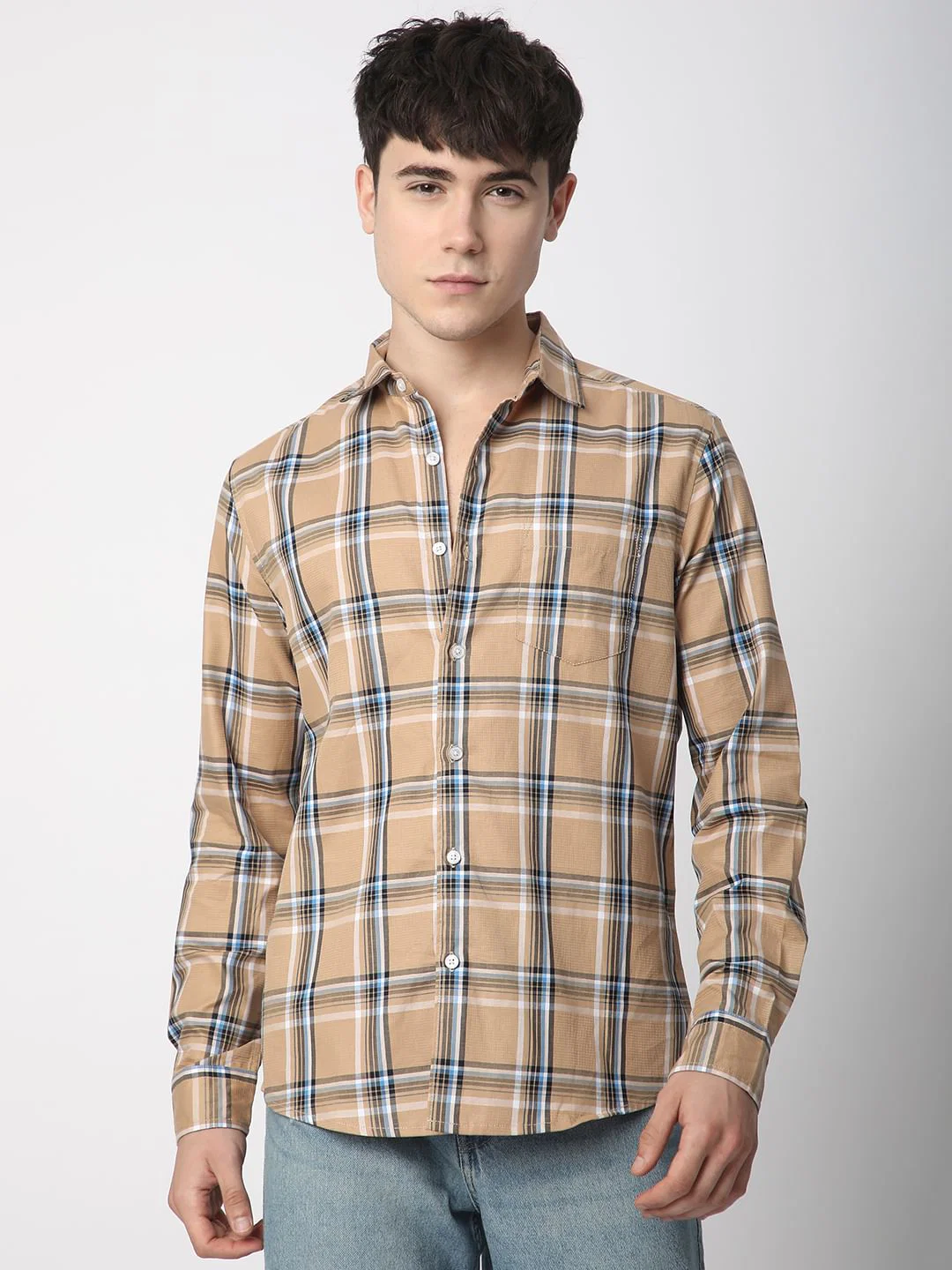 Premium Cotton Alluring Khaki Broad Checks Shirt - Image 5