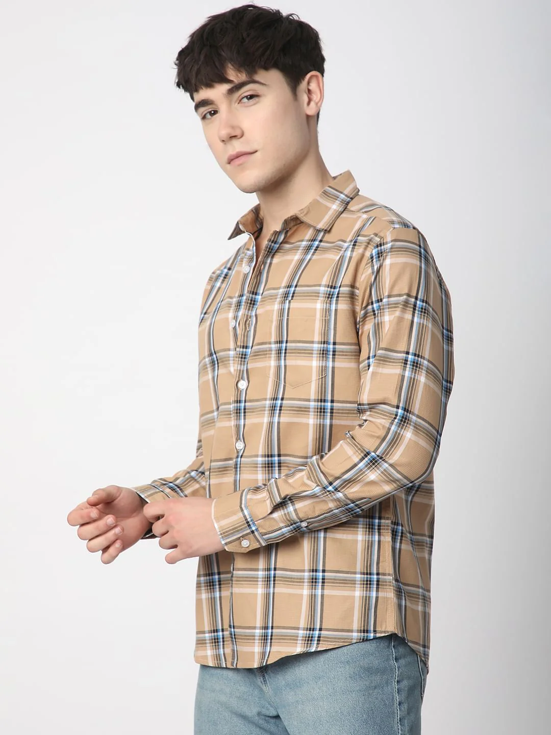 Premium Cotton Alluring Khaki Broad Checks Shirt - Image 6