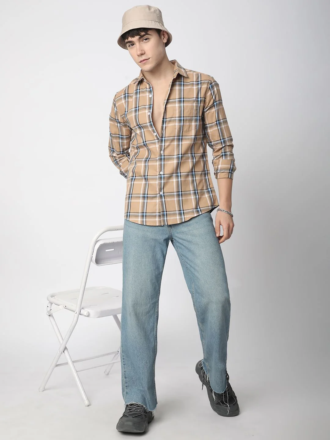 Premium Cotton Alluring Khaki Broad Checks Shirt - Image 8