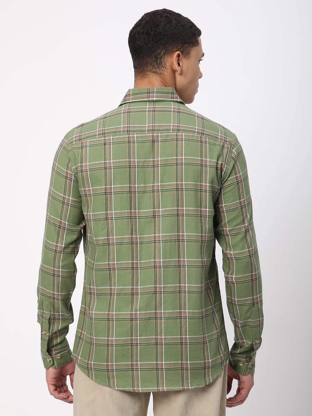 Premium Cotton Basil Green Tartan Checked Shirt - Image 7