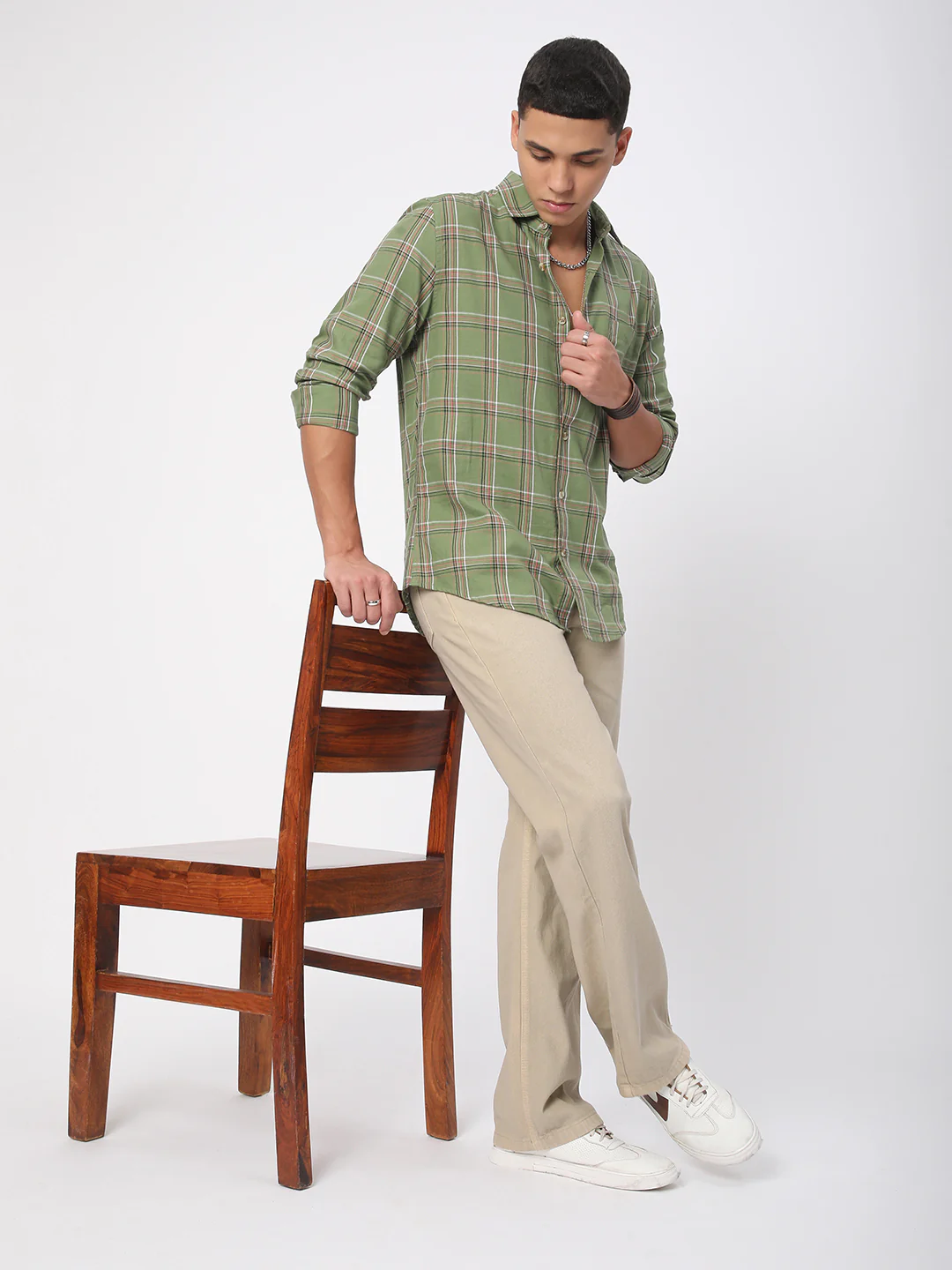 Premium Cotton Basil Green Tartan Checked Shirt - Image 8