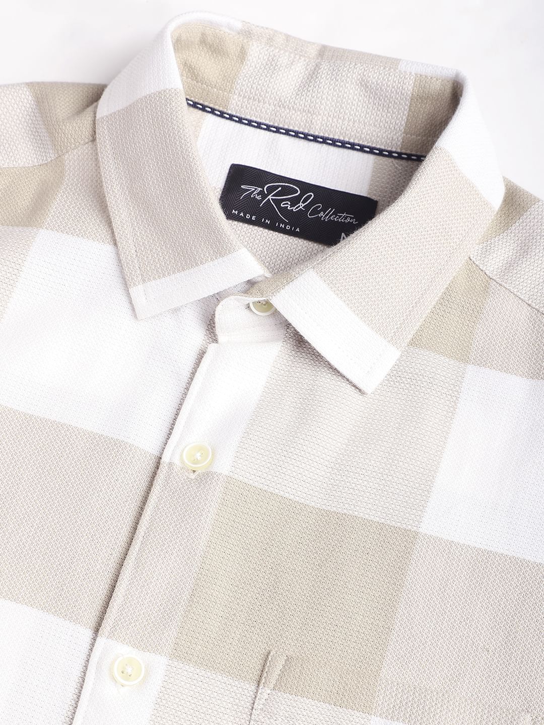 Premium Cotton Beige & White Tartan Checkered Shirt - Image 3