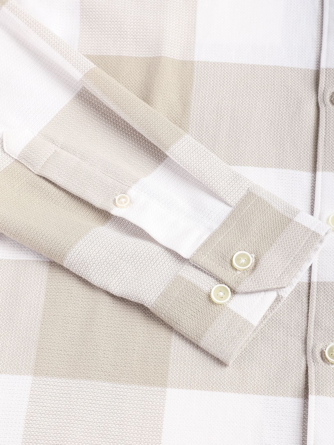 Premium Cotton Beige & White Tartan Checkered Shirt - Image 9