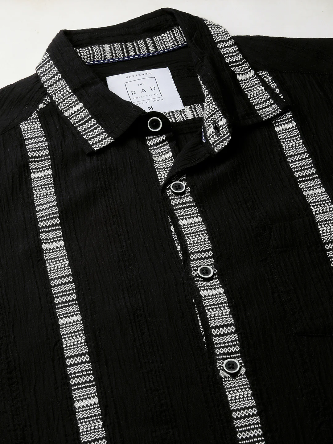 Premium Cotton Black Embroidered Crepe Shirt - Image 3