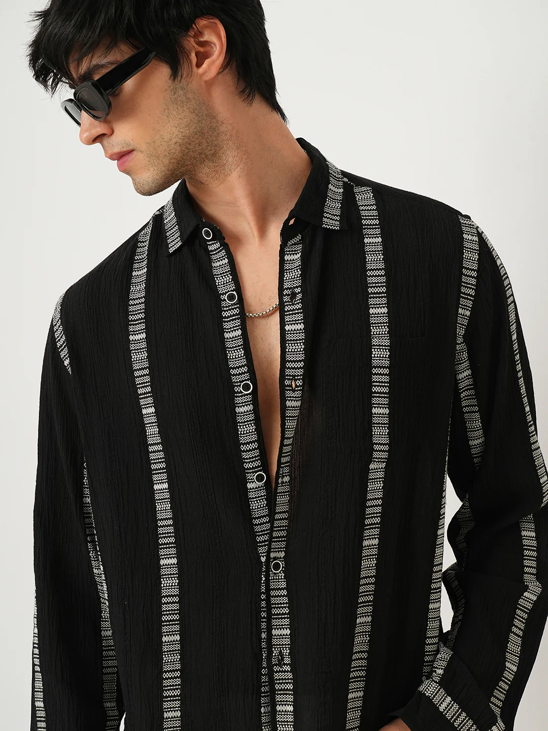 Premium Cotton Black Embroidered Crepe Shirt - Image 4