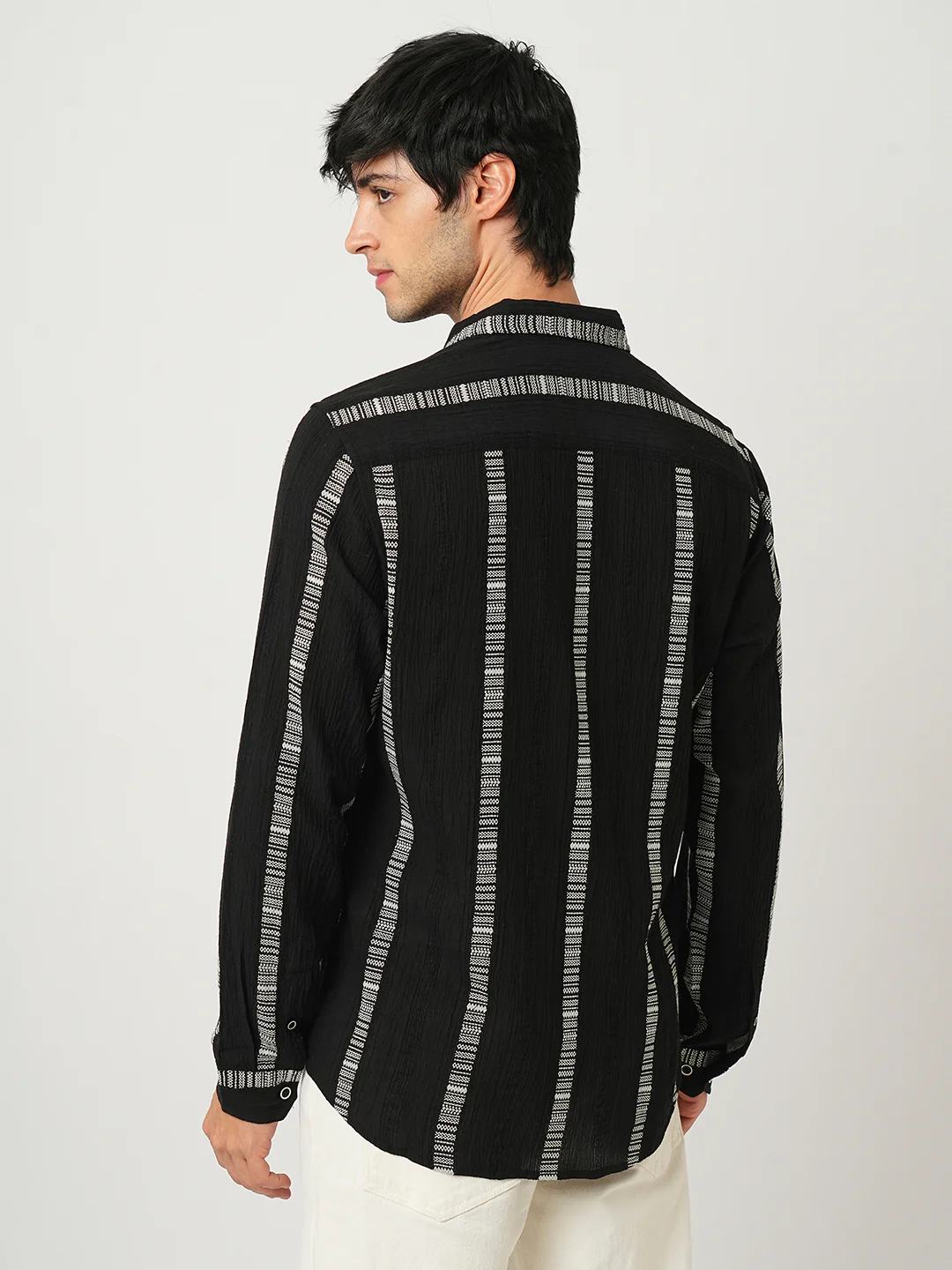 Premium Cotton Black Embroidered Crepe Shirt - Image 7