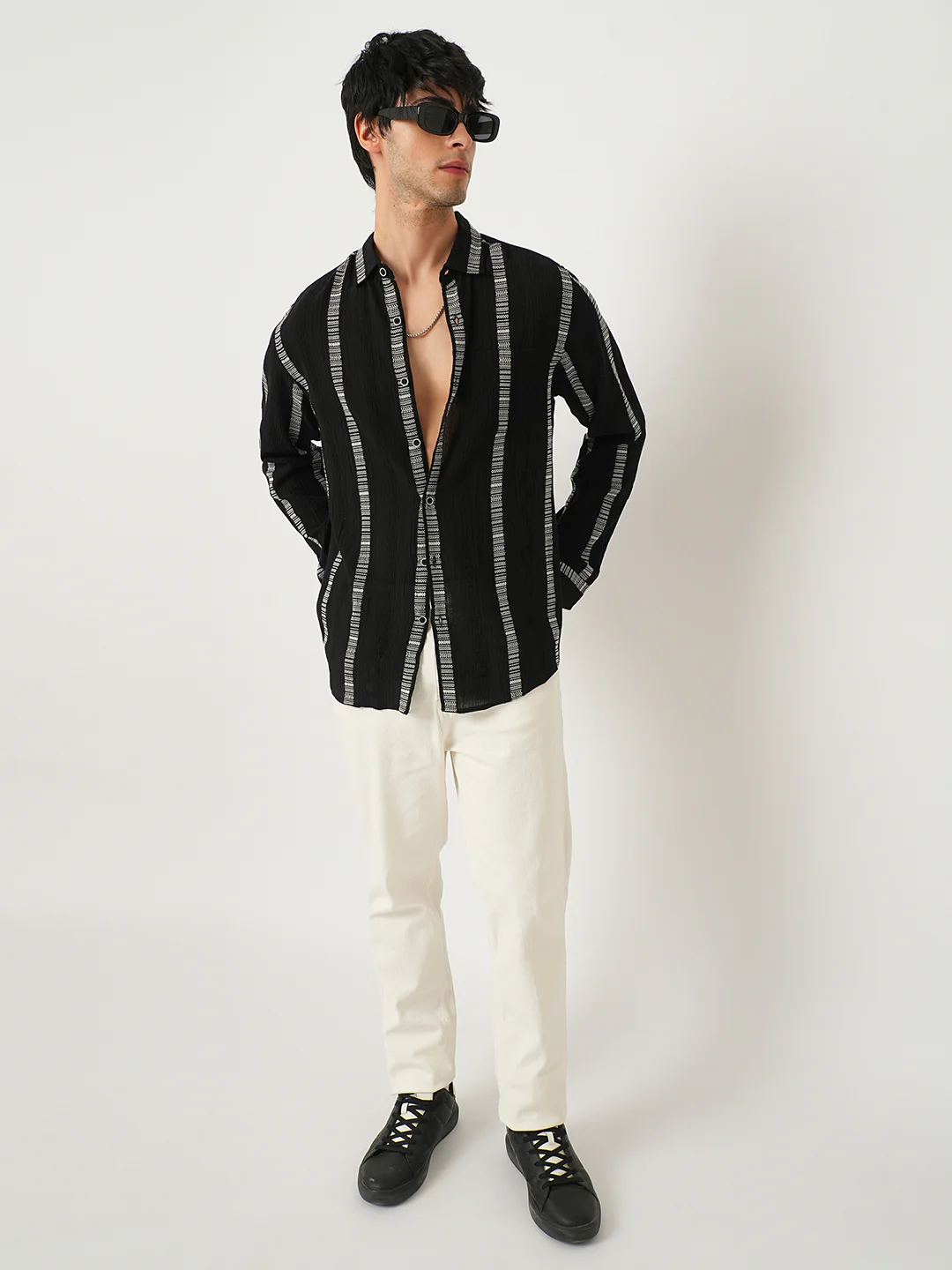 Premium Cotton Black Embroidered Crepe Shirt - Image 8