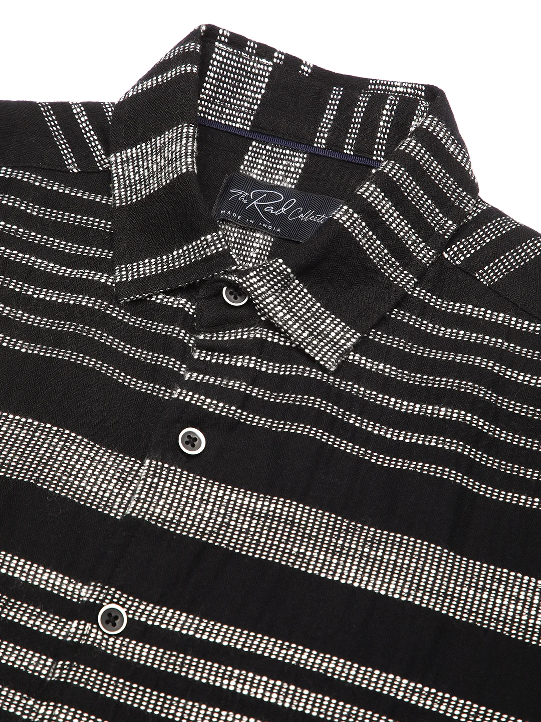 Premium Cotton Black & White Jacquard Striped Shirt - Image 3