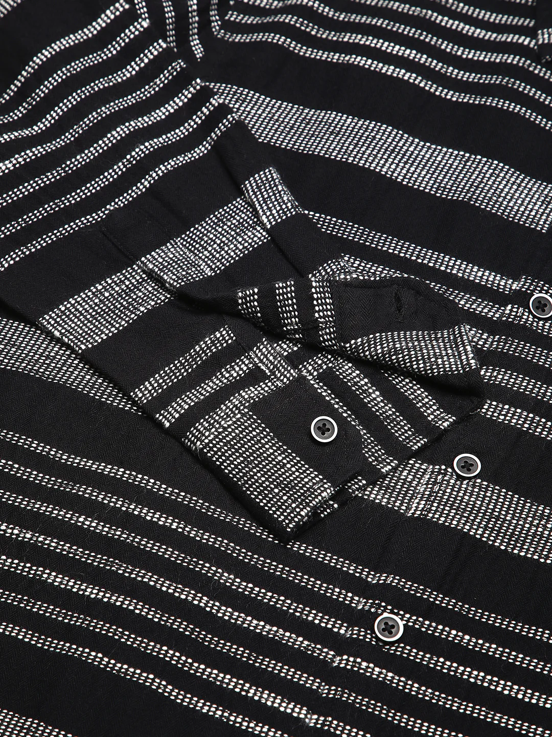 Premium Cotton Black & White Jacquard Striped Shirt - Image 9