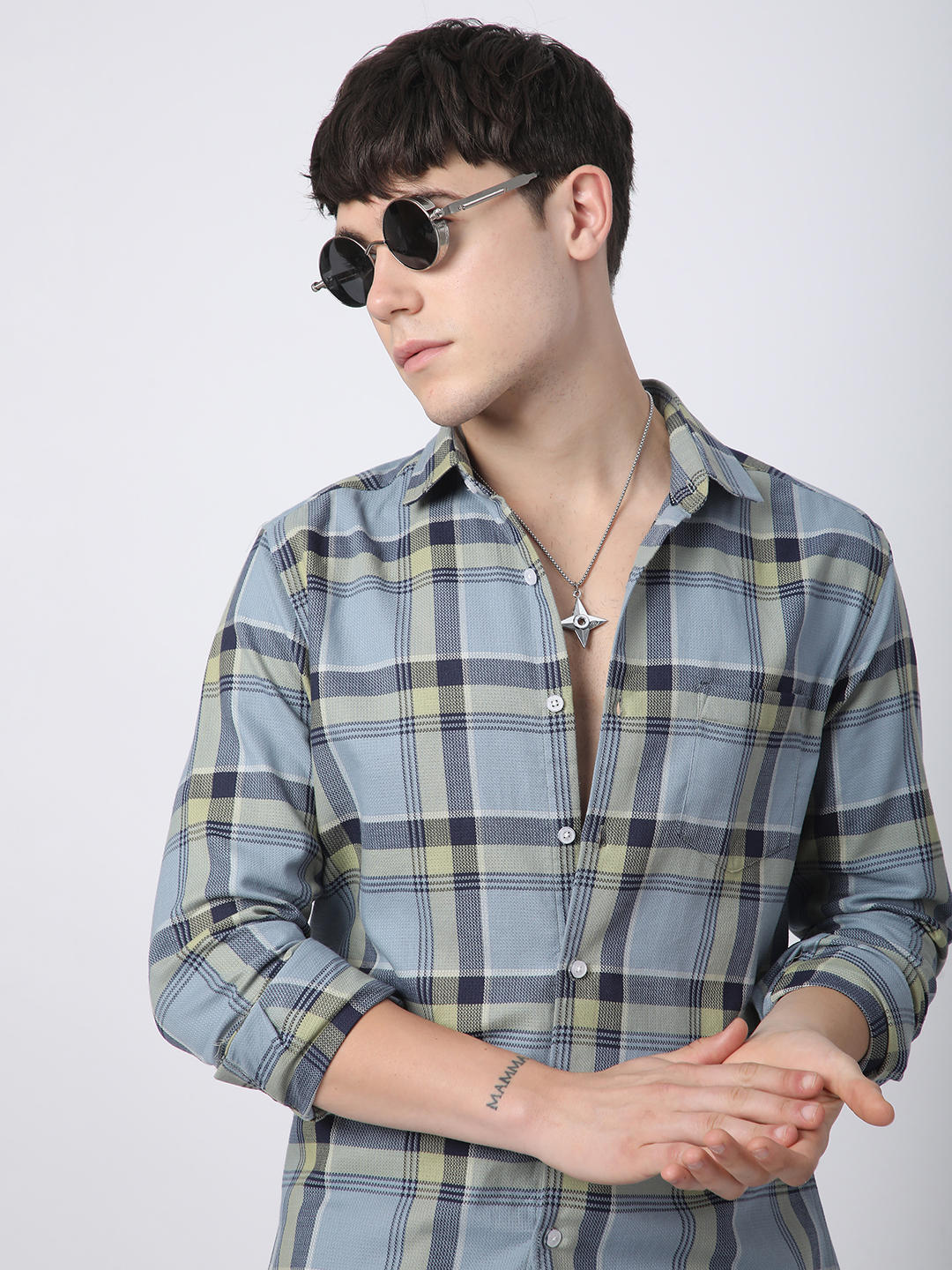 Premium Cotton Blue & Green Tartan Checks Shirt - Image 2