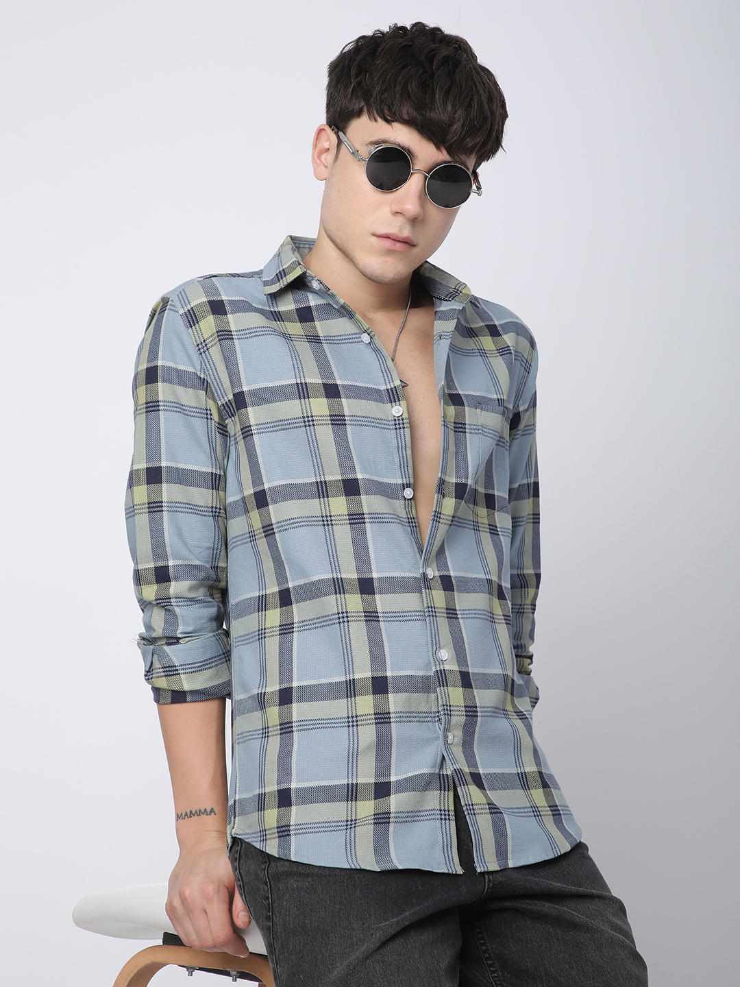 Premium Cotton Blue & Green Tartan Checks Shirt - Image 4