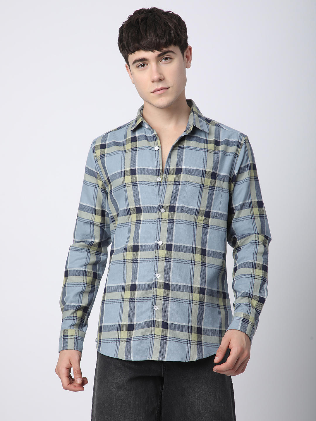 Premium Cotton Blue & Green Tartan Checks Shirt - Image 5