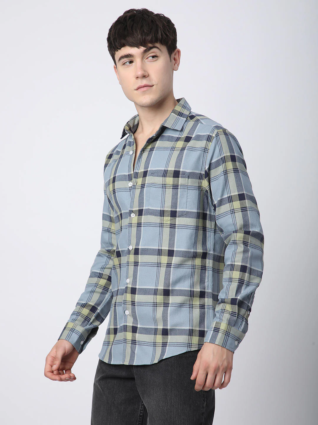 Premium Cotton Blue & Green Tartan Checks Shirt - Image 6