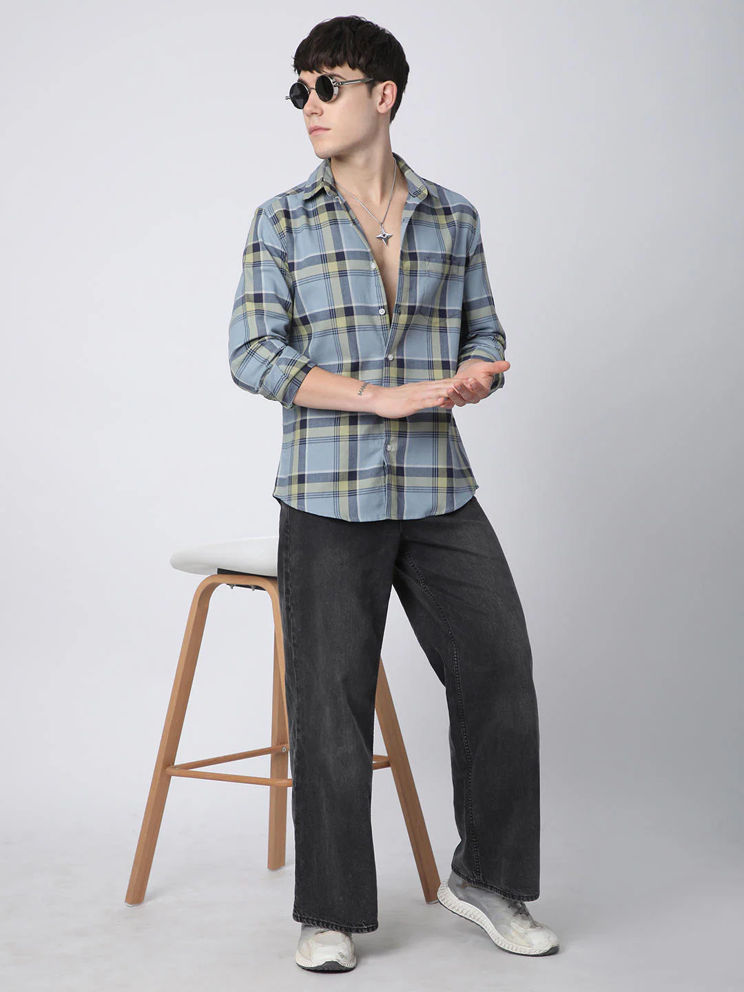 Premium Cotton Blue & Green Tartan Checks Shirt - Image 8