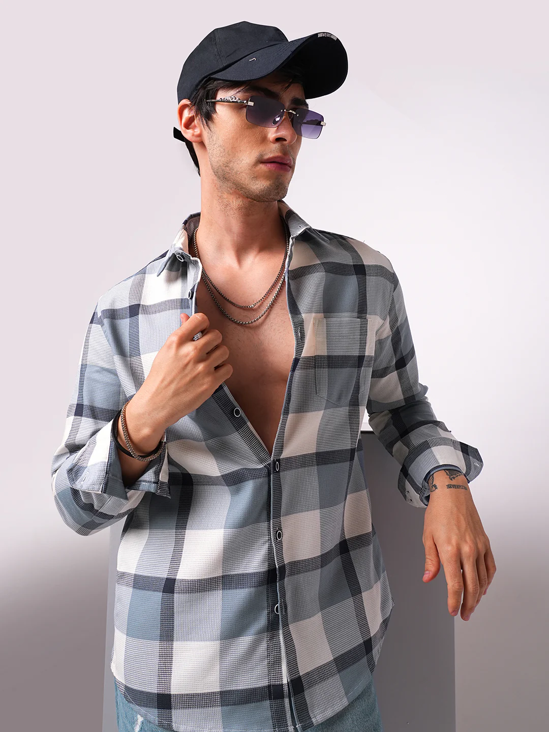 Premium Cotton Blue Glacier Grid Plaid Checks shirt - Image 4